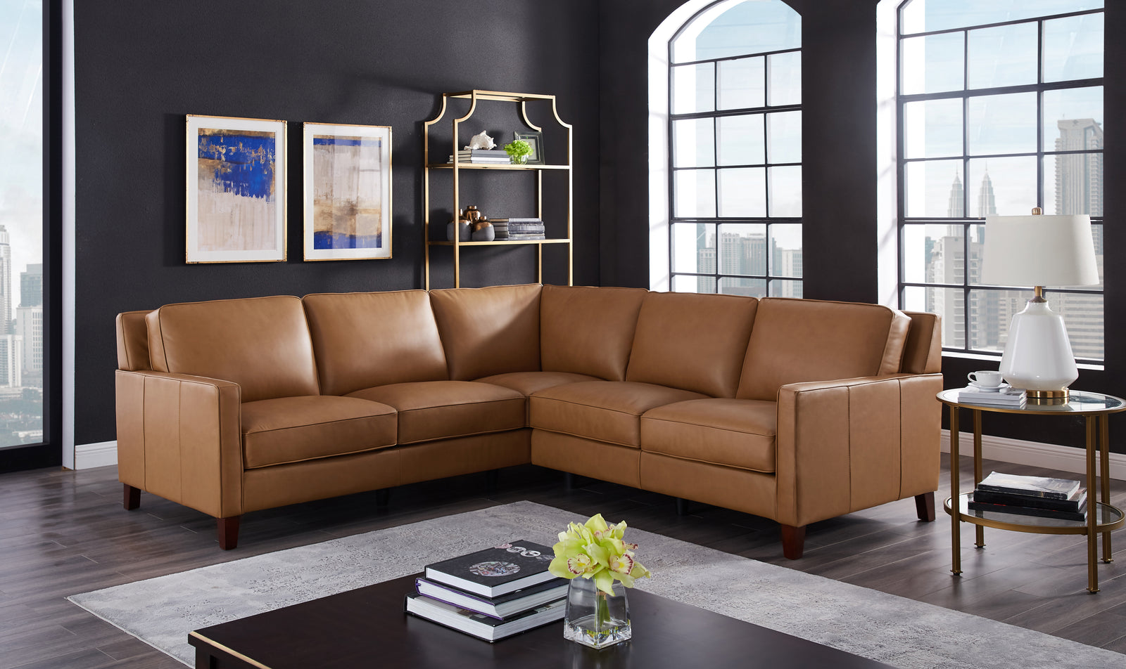 West park leather sectional discount